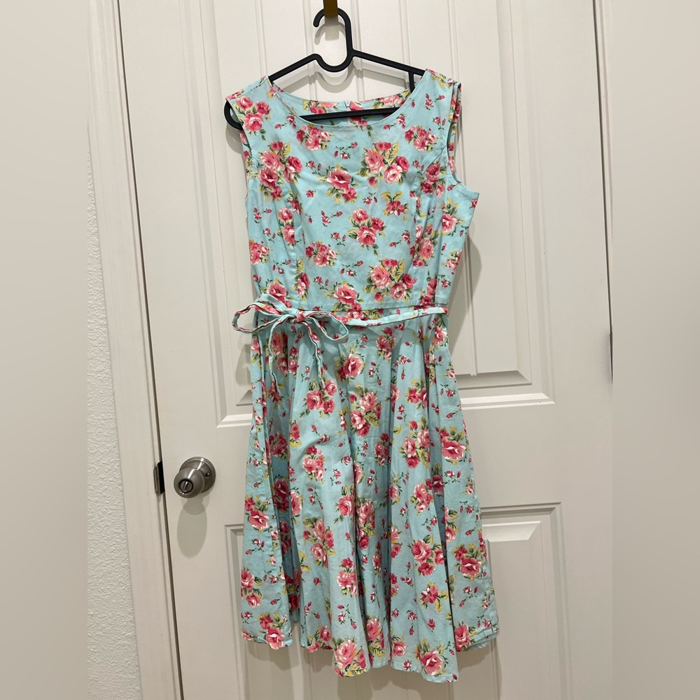 2 Dresses for $22! Floral Tie-Waist Dress in Light Blue and Pink